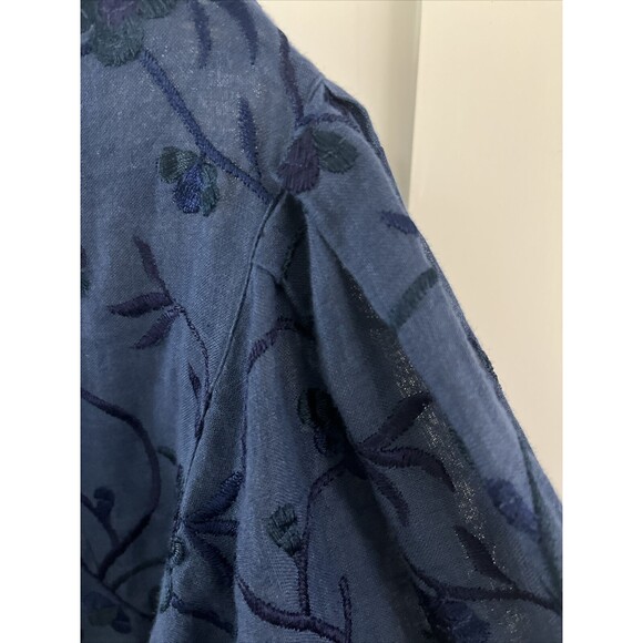 EUC SALVATORE FERRAGAMO Blue Embroidered Floral Puff Sleeve Linen Blouse Sz XS - Picture 9 of 9